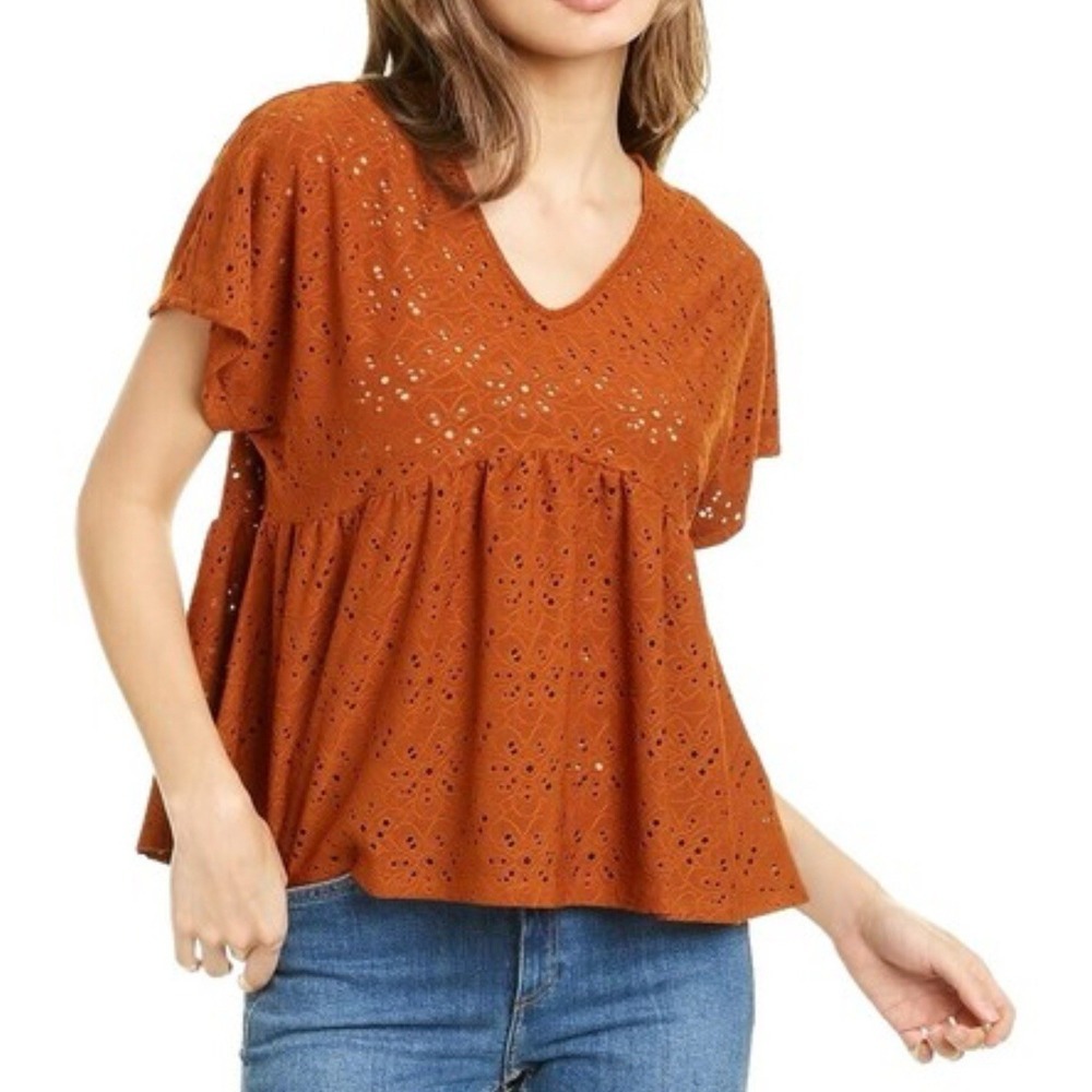 nanette lepore Womens Blouse Top Terracotta Short Sleeve V-neck XL